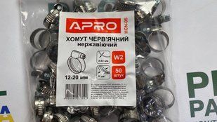 Хомут червячный APRO нержавеющий W2 12-20 мм упаковка 50шт 100434 фото